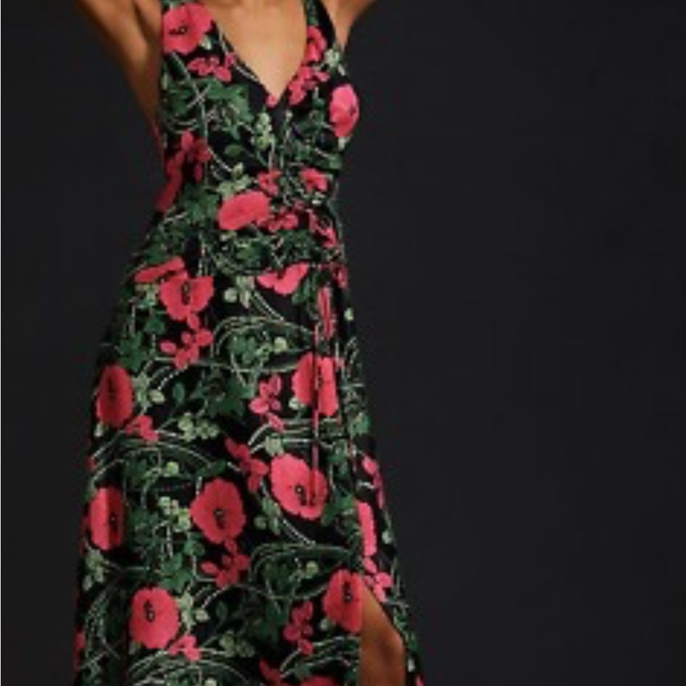 Maeve Pink and Green Floral Maxi Dress